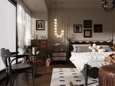 French Style Bedroom Low-poly 3D model