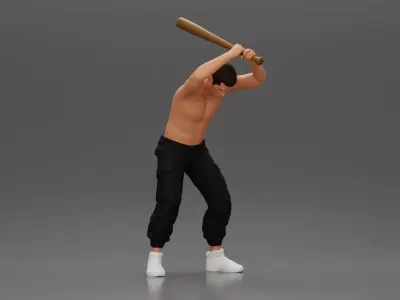 gangster holding baseball bat while biting someone on the floor 3D print model