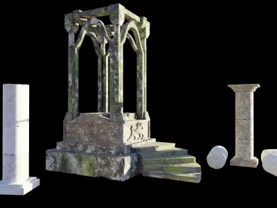 Medieval Broken Alter Low-poly 3D model