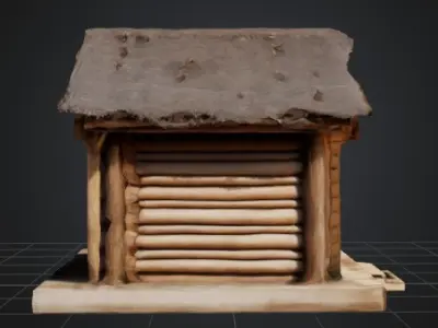  Rustic Wooden Hut with Thatched Roof Low-poly 3D model