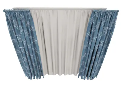 Elegant Gathered Window Curtain Panel 3D model
