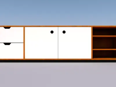 Tv Stand With Sliding Doors and Open Shelves 3D model