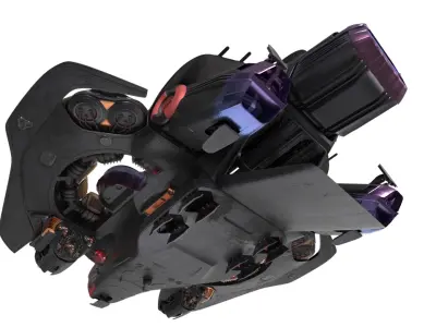  Sci-Fi Armored Assault Dropship Black Rigged for Cinema 4D 