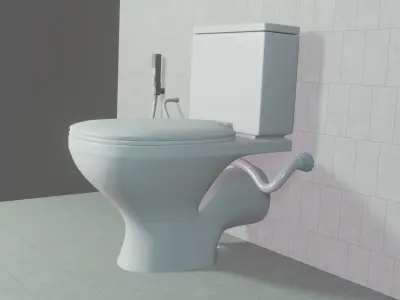3D Toilet with hand held shower Low-poly 3D model