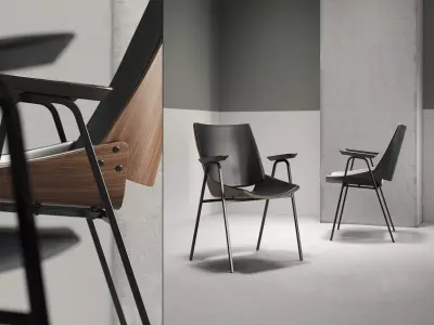 Shell Armchair with Seat and Back Cushions 3D model