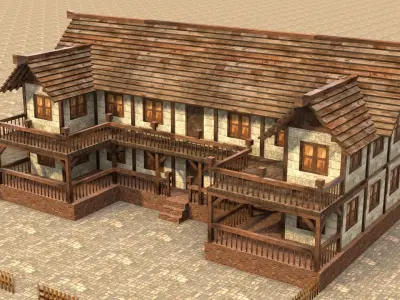 village house medieval time house 3d low poly Low-poly 3D model