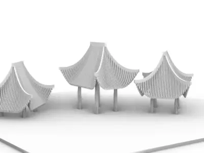 Ancient three pavilions Free 3D model