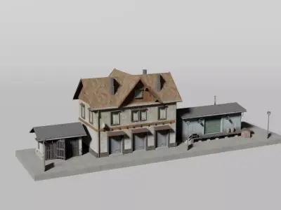 Old German rural railway station 3D model