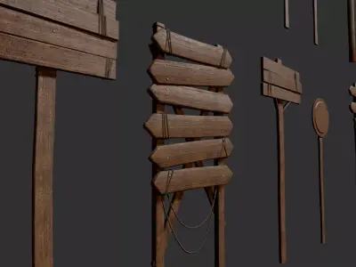 40 plus Ultimate Wooden Directional Sings Pack Game Ready Models Low-poly 3D model