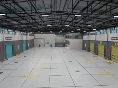 Logistic Cargo Warehouse Interior and Exterior All PBR Textures Low-poly 3D model