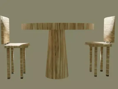 Wooden kitchen dining set Low-poly 3D model