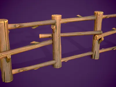 Stylized Wooden Fence Low-poly 3D model