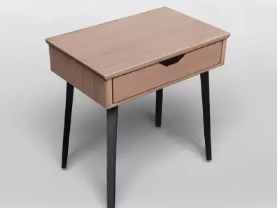 Modern Wooden Side Table with Drawer and Metal Legs 3D model