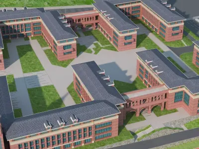 Modern school building06 Low-poly 3D model