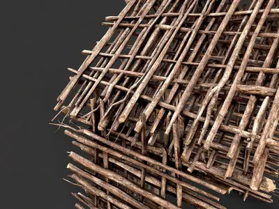 Primitive Wood Stick Jungle Shelter 10 Low-poly 3D model