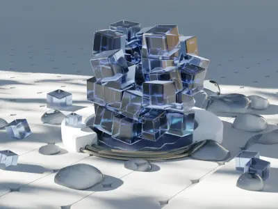 Ice Cubes Fountain on a Tiles Floor 3D Model Low-poly 3D model