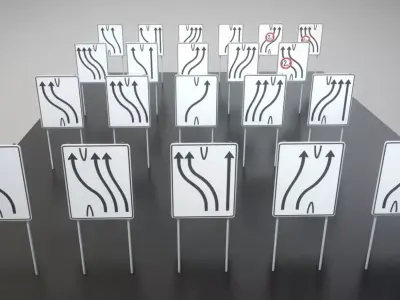 group of signs with arrows pointing Low-poly 3D model