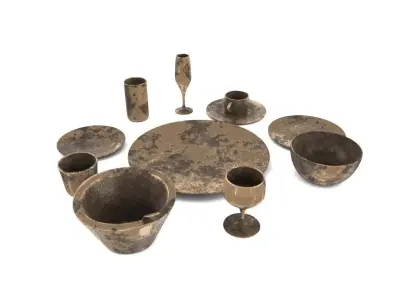 Dirt and Rusty Table Ware Low-poly 3D model