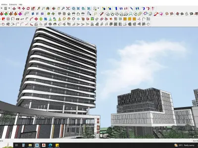 Shopping mall sketchup model with highrise skyscrapper 3D model