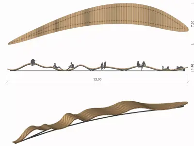Wooden Deck Bench 3D model