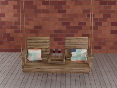 OAK  WOOD PORCH SWING 3D MODEL 3D model