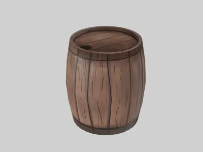 High and Low Poly Rustic Handcrafted Wooden Barrel Low-poly 3D model
