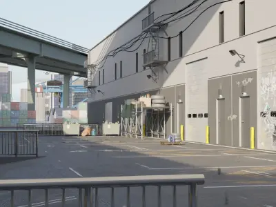 Garage alleyway street  Low-poly 3D model