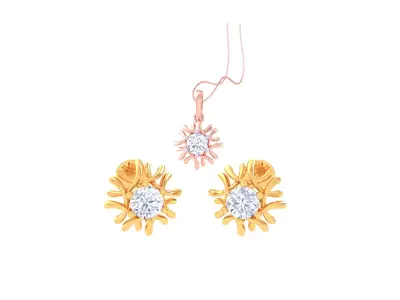 Solitaire Super Light Weight Earring Pendant Set 3D print model