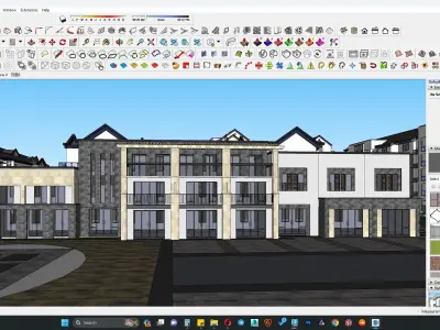 Apartment building cluster along row houses 3D model