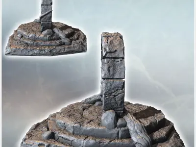 Magic stone gate with tree roots on stepped platform 3 - Medieva 3D print model