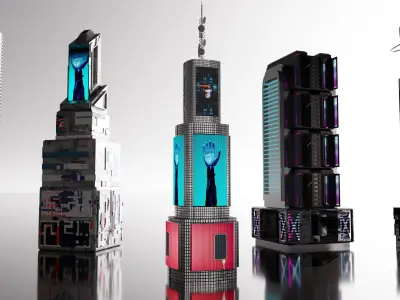 Cyberpunk Sci-fi futuristic building pack mid-poly 3D model Low-poly 3D model