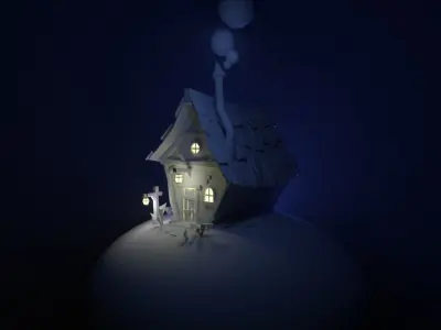 low poly cottage house on hill Low-poly 3D model