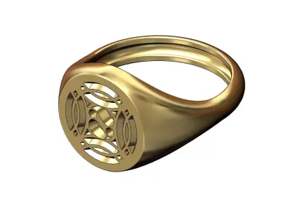 Round signet ring with gothic ornament N06 3D print model