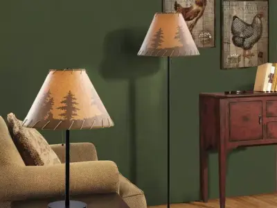 Elsea Rustic Cabin Lodge Table - Floor Lamp Forest Print 3D model