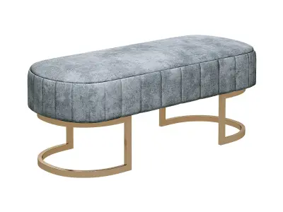 Safina Velvet Hallway Bench in Silver Grey with Gold Legs 3D model