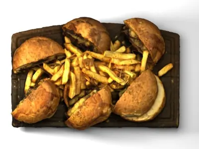 Hamburgers with Fries - Photogrammetry Low-poly 3D model
