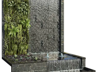 Wall with Plants and Waterfall 3D model