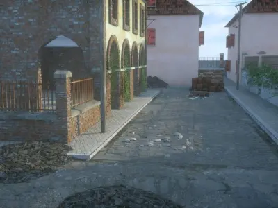 Village carentan street with houses and trees 3D model