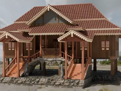 Traditional Houses - Rumah Bubungan Lima Low-poly 3D model