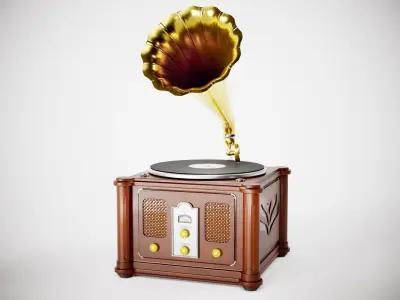 Vintage wooden gameready pbr  gramophone player rf1 Low-poly 3D model