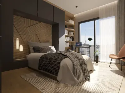 Childroom bedroom with bed and bookshelves Free 3D model