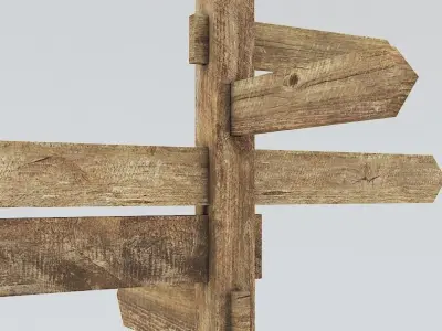 Signpost wooden directional sign Low-poly 3D model