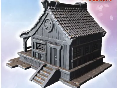 Traditional wooden house with tiled roof large windows and a fro 3D print model