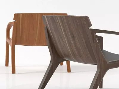 Linna lounge chair in wood and leather 3D model