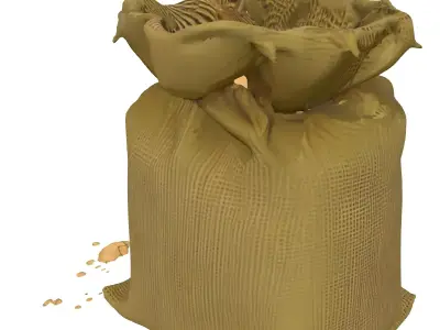 Burlap Sack with Powdered Ingredient Low-poly 3D model