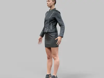 A-Pose girl in leather Rigged Low-poly 3D model