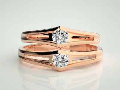 Solitaire Light wt Couple Band Ring 3dm stl render detail  3D print model