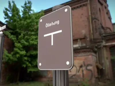 Hinweisschild Oelleitung mit Pfosten und Rahmen Low-poly 3D model