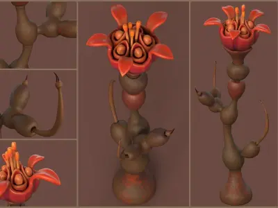 Stylized Alien Flower with Stingers Low-poly 3D model