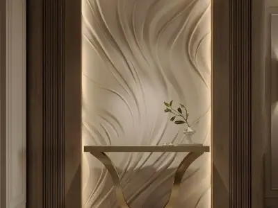 Abstract Wave Bas-Relief Wall Decor Set STL Mural CNC 398  3D model